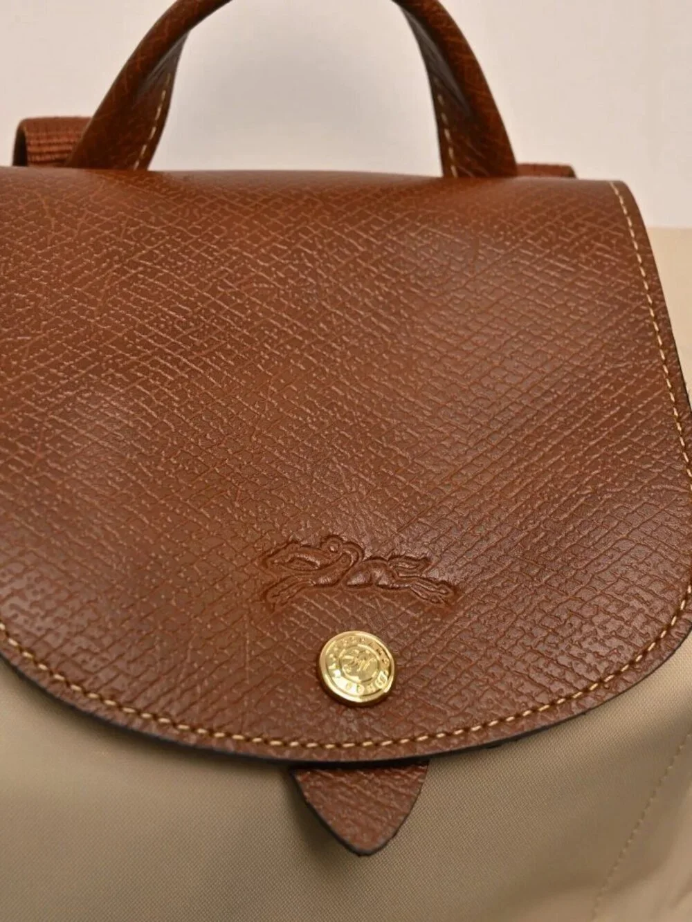 ✨ Longchamp Le Pliage Beige Nylon Leather Trim Backpack
